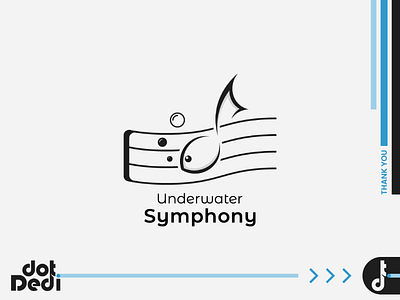Underwater Symphony Logo animal black white brand branding design double meaning dual meaning fish logo marine music music note nautical ocean sea symphony underwater water wave