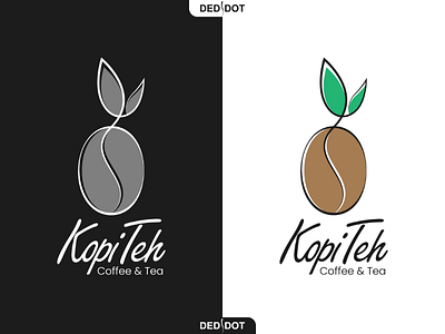 KopiTeh branding coffee coffee bean coffee shop design dual meaning logo logomark logotype tea tea leaves tea shop vector