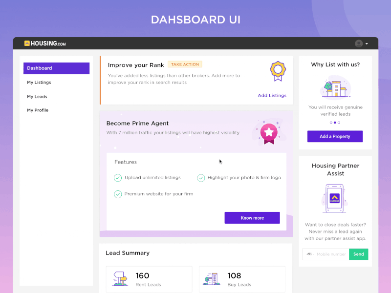 Web Dashboard UI agent application colors dashboard dashboard ui real estate user experience user interface