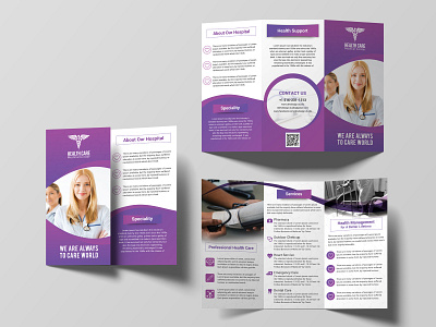 Medical Trifold Brochure a4 awesome branding brochure business corporate exclusive health care hospital medical modern pink purple simple template trifold unique