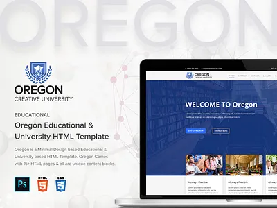 Oregon - Education MultiPage HTML Template branding business clean coaching devdesign devdesignstudio e learning event institute learning minimal modern multipurpose responsive student studio study training center tutor university