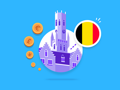 Belfry of Bruges 🇧🇪 2d adobe belfry belgium bruges building design finance fintech flat design hanateh illustration money paysend simple sketch ui vector vector design