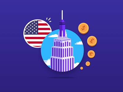 Expats Guide to NY 🇺🇸 blog post digital art empire state building fintech flag flat design hanateh illustration money transfer new york paysend sketch app ui design usa vector illustration