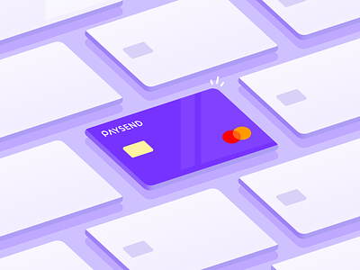 Purple Paysend card 💜 2d app credit card design finance fintech flat design hanateh illustration isometric mastercard money transfer paysend simple ui design vector