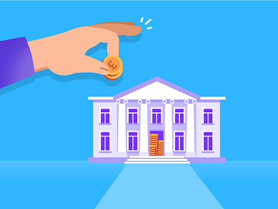 Banking from a distance 🏦 2d bank blog post coin design fintech flat design hanateh illustration money money transfer paysend simple ui design vector