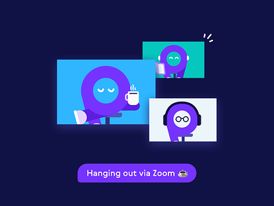 Hanging out via Zoom ☕ 2d branding character cute design finance fintech flat design hanateh illustration meeting money transfer paysend simple tea vector zoom