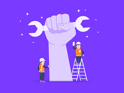 International workers day 🛠 2d blog post character day design fintech flat design hanateh illustration money transfer paysend simple vector work worker wrench