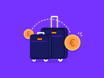 Move to Germany 🇩🇪 2d bag design euro expat fintech flat design germany hanateh illustration money transfer paysend pound simple travel vector
