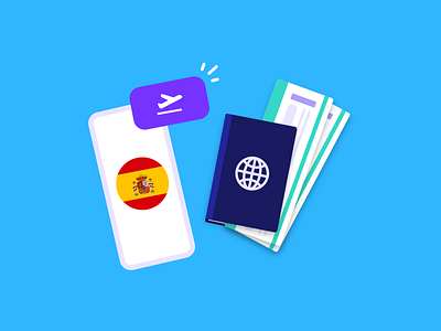 Working in Spain 🇪🇸 2d blog post country design expats fintech flat design flight hanateh illustration logo paysend phone simple sketch spain travel ui work