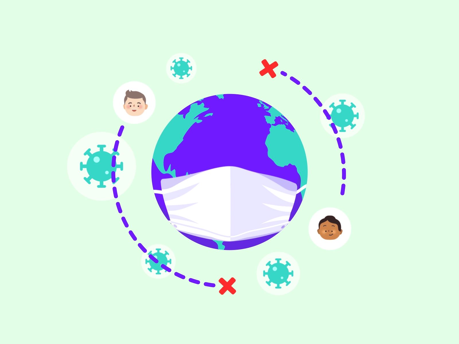 Global travel bans in a pandemic 😷🌍❌ 2d aftereffects animation covid 19 design fintech flat design hanateh illustration motion motion graphics pandemic paysend simple travel video world