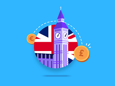 Send money to the UK 🇬🇧 2d app big ben blog post country design fintech flat design hanateh illustration money transfer paysend simple uk