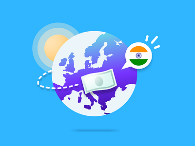 Make a transfer to India 🇮🇳 2021 2d blog post earth fintech flag flat design globe hanateh illustration india money transfer paysend simple