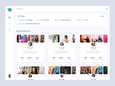 Social Media Influencer Platform - Screen 1 dashboad dashboard design dashboard ui design facebook influencer influencer marketing influencer platform instagram interface platform socialmedia ui ux web youtube