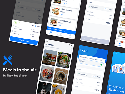Meals in the air (in flight food ordering app) aeroplane app branding design food app in flight interface online food order online order ui ux
