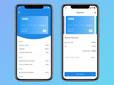 Credit Card Expenditure & Payment Screen app credit card design interface money transfer payment method ui ux