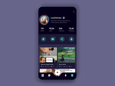 Social App (Profile) account android app app design concept dark mode follow ios mems mobile mobile design money networking post profile social social networking tasks ui ux