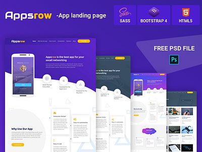 AppsRow – App Landing Page Template app app landing app landing page app showcase creative design freebie games landing page mobile app modern design sass landing page warframe