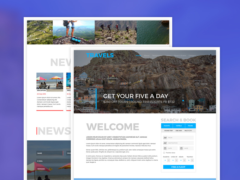 Tour, Travel & Travel Agency Free PSD Template free psd freebie free hotel booking resort holiday flight trabble tour booking travel agency