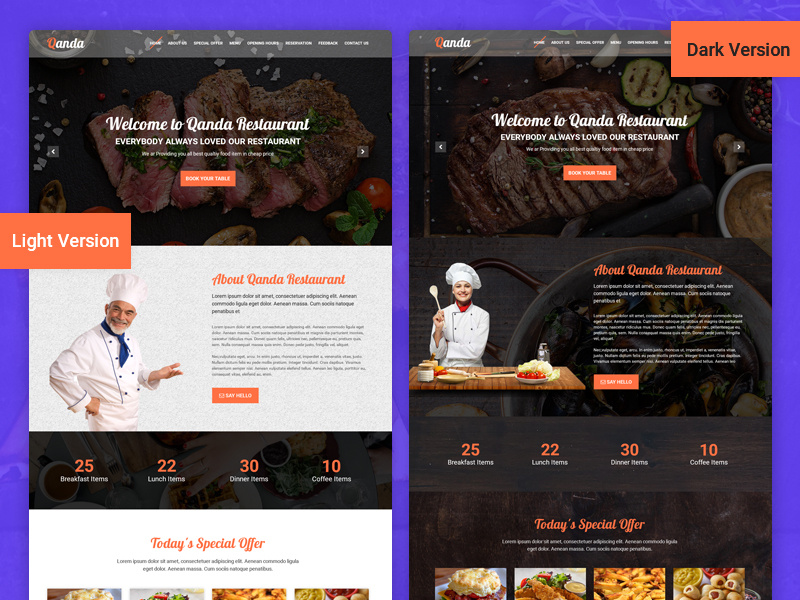 Qanda- Restaurant Onepage Psd Template seafood asian food coffee bakery cafe bar restaurant website restaurant template pizza food restaurant