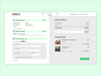 Daily UI #002 - Checkout 002 adobe xd cacti cactus cart challenge checkout checkout page credit card dailyui ecommerce gotham order payment price shipping shop shopping bag ui