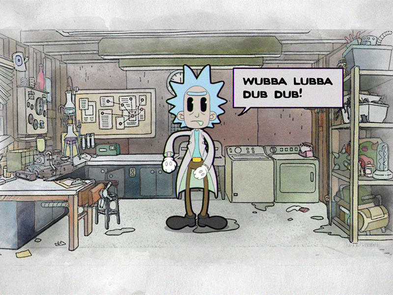 Rick meets Cuphead adult swim animation frame by frame hand drawn morty rick rick and morty
