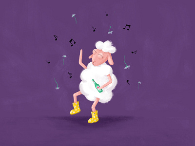 Dancing Sheep beer boots dancing digital flowers fun good time illustration music rainboots sheep
