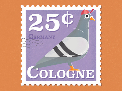 Pigeon Post baseball cap bird character cologne dove germany illustration pigeon retro stamp type vector vintage