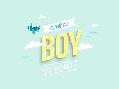 New boy card clouds illustration plane sky type vector vintage