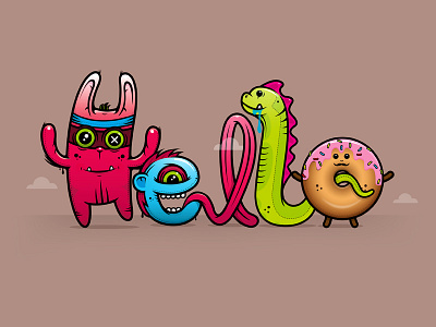 Hello vector characters clouds donut happy illustration monster snake type vector