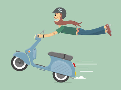 That went wheelie well beard character funny helmet hipster retro scooter speed tattoo vector vintage wheely