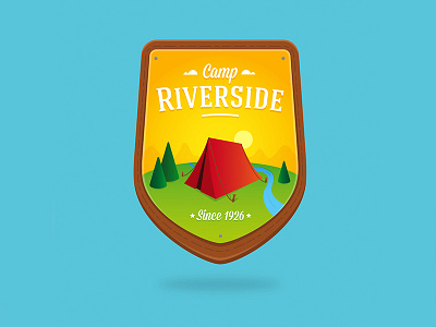 Sun of a badge badge camp explore mountains nature outdoor river sun tent travel type vector