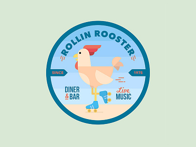 Rollin Rooster badge bar bird music retro rollerskates rooster sky type vector vintage