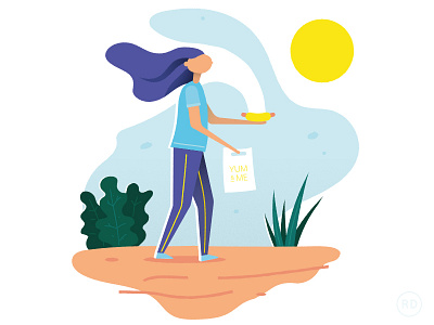 Hot Dog bag character dog earth food hair hot plants sky sun walking woman