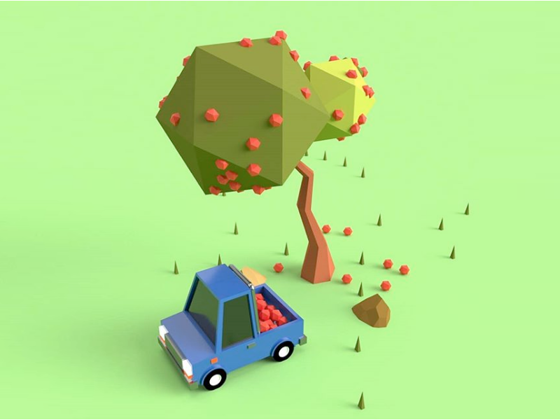 Low poly car fruits tree car 3d artist 3d art 3d art illustration graphic design design