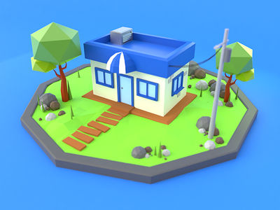 Low Poly Small Blue Store