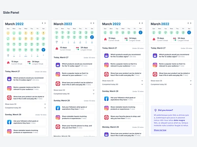 Calendar Tasks Side Panel calendar dashboard indiana indianapolis innovatemap mini calendar panel project management project manager right panel side side panel social media streak task task manager tasks ui week calendar weekly calendar