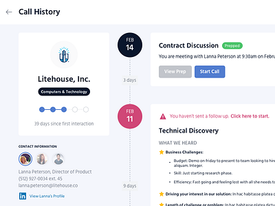 Costello App - Prospect Interaction History clean costello dashboard history indiana indianapolis innovatemap pipeline sales