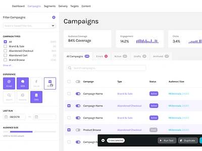 Product Concepts audience builder campaign cards dashboard filters indiana indianapolis innovatemap marketing segment segmentation ui