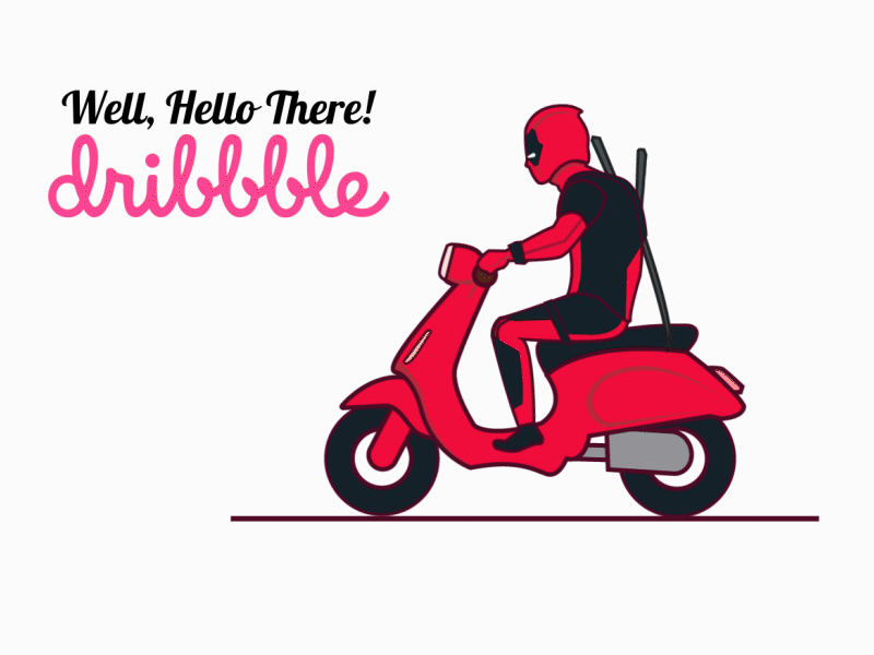 Hello Dribble (Deadpool on Vespa) art deadpool design graphics hello hello dribble illustration motion graphics vespa