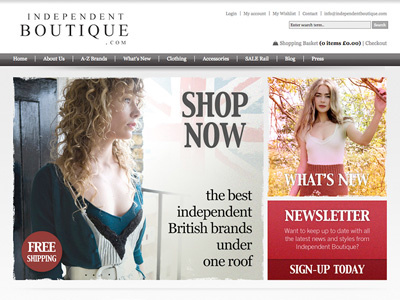 2011 Independent Boutique homepage boutique british clothes shop typography webshop