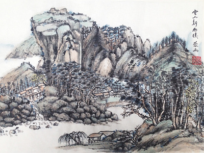 Chinese watercolor chinese chinesewatercolor drawing mountain mountains watercolor watercolordrawing