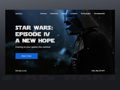 StarWars (concept of the film's card) black dark homepage landing landingpage starwars ui ux web webdesign website