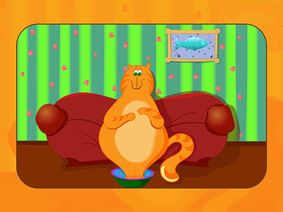 Cat sitting on the sofa 2d art cartoon cat character illustration inspiration relax room sofa stayhome