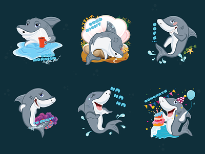 shark stickers 2d art cartoon character congratulation emoji emotions goodmorning goodnight haha illustration shark sorry stickers telegram viber
