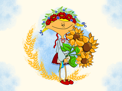 Ukrainian Girl Character 2d art cartoon character flowers girl illustration nationality nowar symbol ukraine ukrainian woman