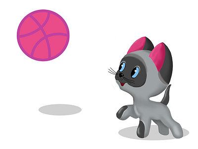 Hello Dribbble art ball cartoon cat character digital dribbble hello illustration inspiration kitty