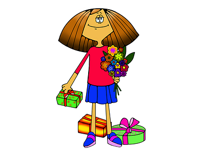 Girl With Flowers art cartoon character children emotions flowers game girl illustration present