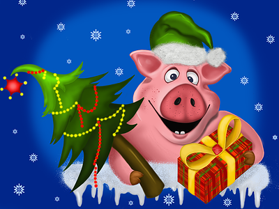Christmas Pig 2019 2019 2d art cartoon character christmas happy new year illustration inspiration pig xmas