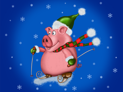 Xmas Piggy 2019 2019 2d art cartoon character christmas illustration inspiration pig ski xmas