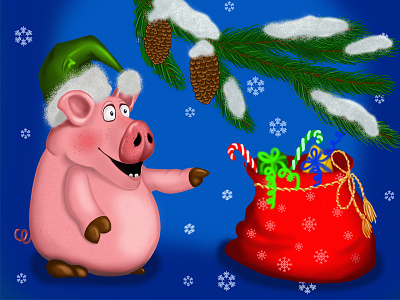 Xmas Pig 2019 2019 2d art bag cartoon character christmas illustration inspiration pig present tree x xmas